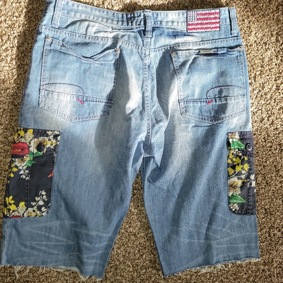 Parish Nation Distressed Denim Floral Pocket Jean Shorts - Picture 2 of 9